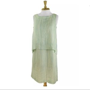 J.Jill Aqua Striped Linen Popover Tiered Dress XS